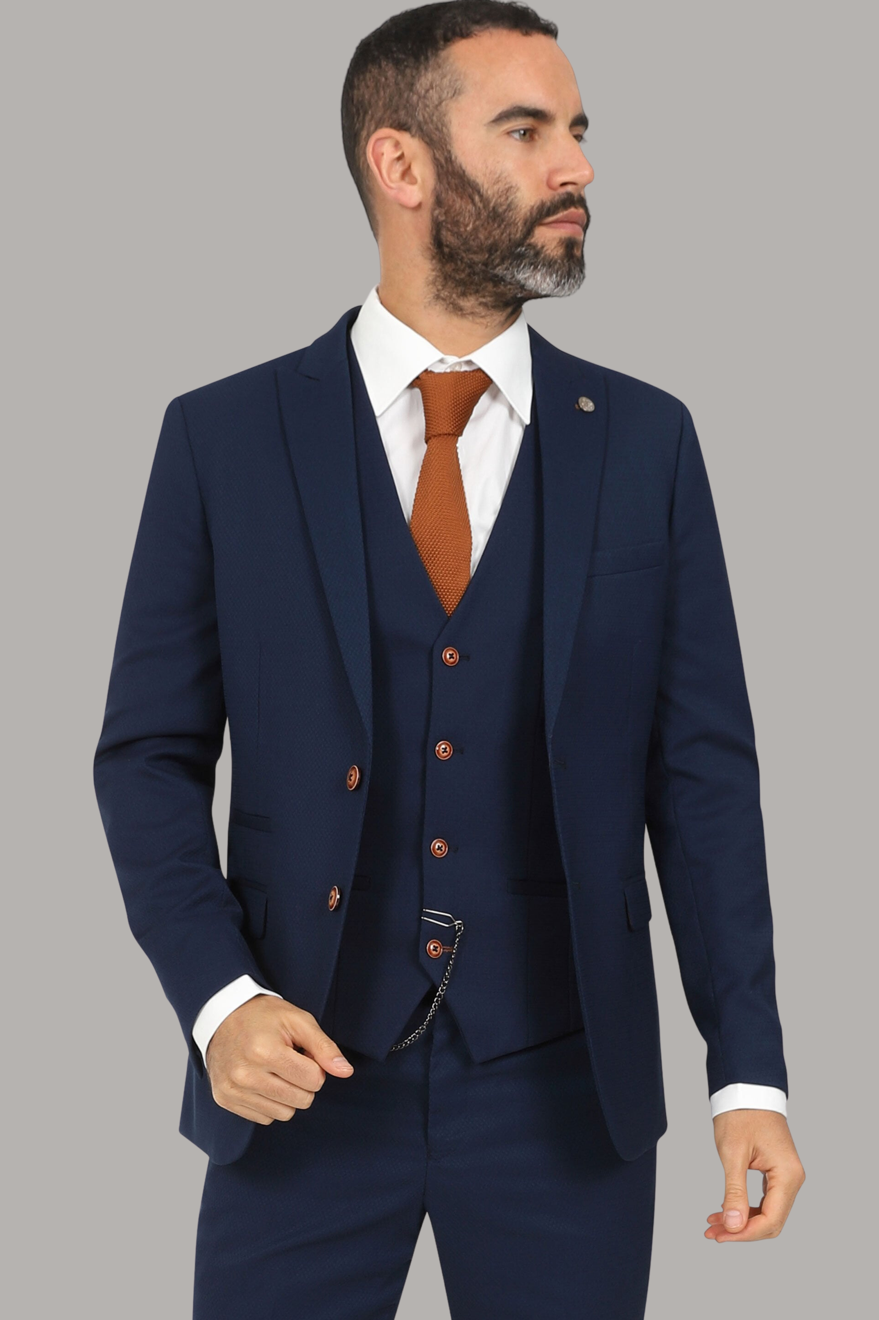 MAX- ROYAL BLUE THREE PIECE SUIT WTH CONTRAST BUTTONS