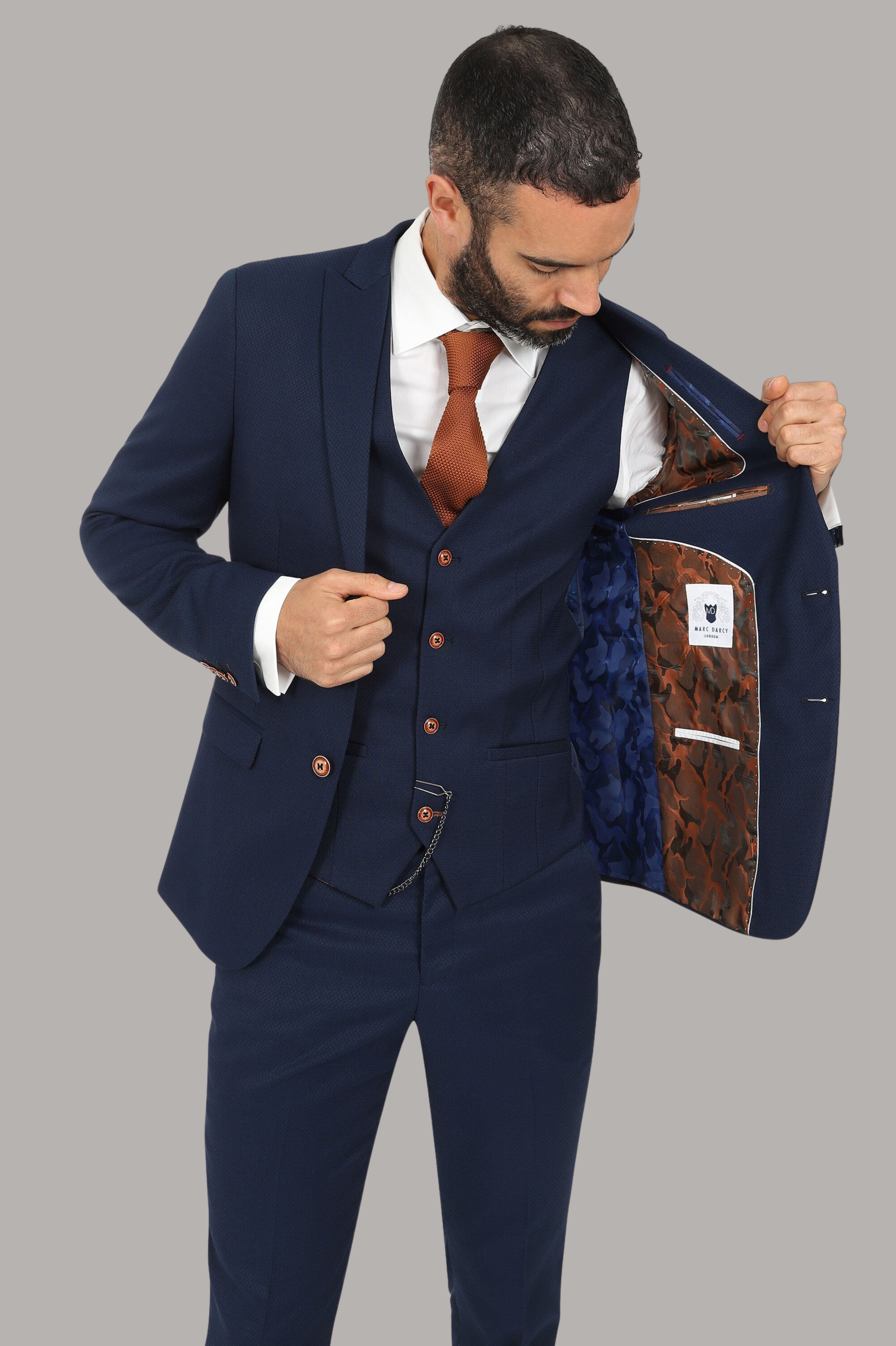 MAX- ROYAL BLUE THREE PIECE SUIT WTH CONTRAST BUTTONS