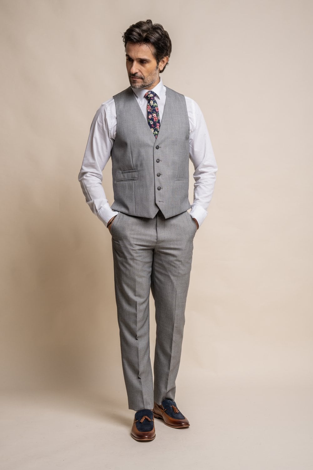 HOUSE OF CAVANI Reegan Grey Long Three Piece Suit