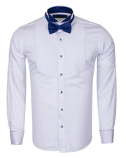 MAKROM-BLUE FANCY DRESS LONG SLEEVE BOW TIE SHIRT