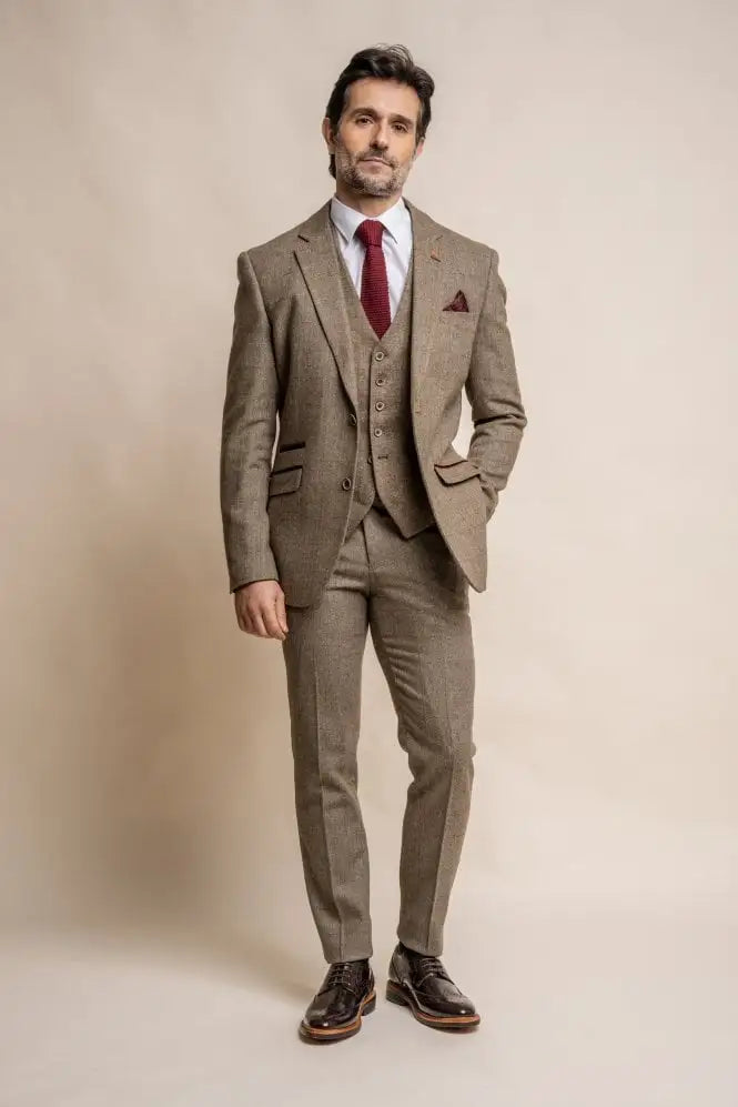 HOUSE OF CAVANI: Gaston Sage Tweed Three Piece Suit