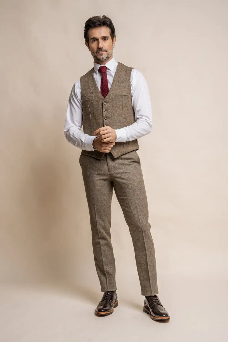 HOUSE OF CAVANI: Gaston Sage Tweed Three Piece Suit