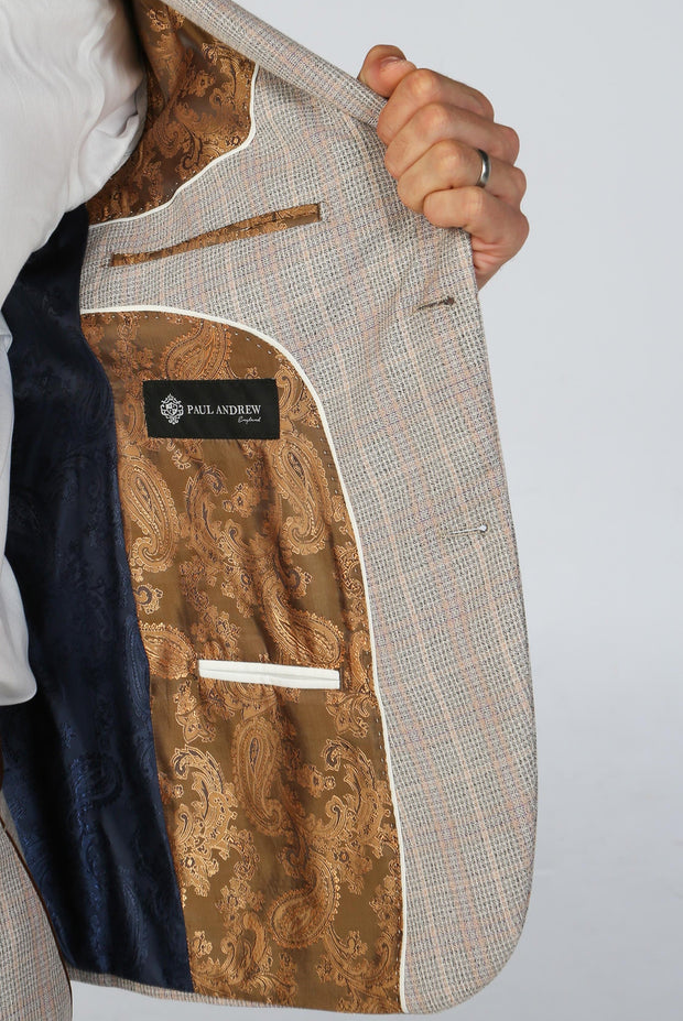 Leo Beige Check Three Piece Suit