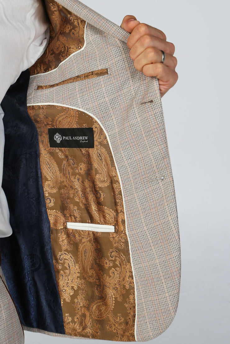 Leo Beige Check Three Piece Suit