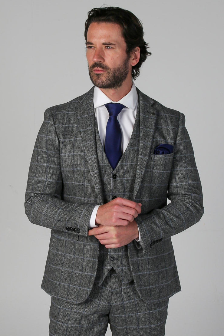 Harris Grey Tweed Check Three Piece Suit