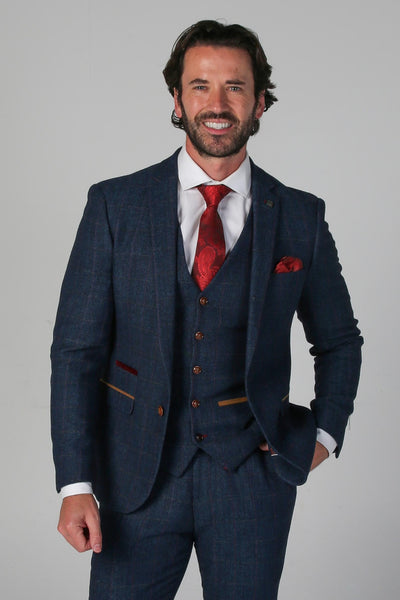 Scott Navy Tweed Check Three Piece Suit