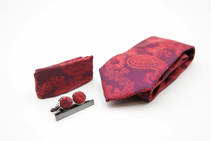 Paul Andrew - Raspberry Red Paisley Tie Set