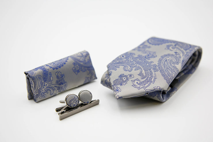 Paul Andrew - Silver & Blue Paisley Tie Set