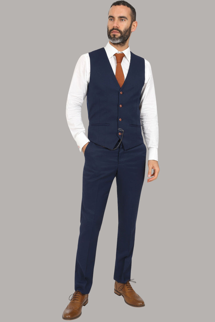 MAX- ROYAL BLUE THREE PIECE SUIT WTH CONTRAST BUTTONS