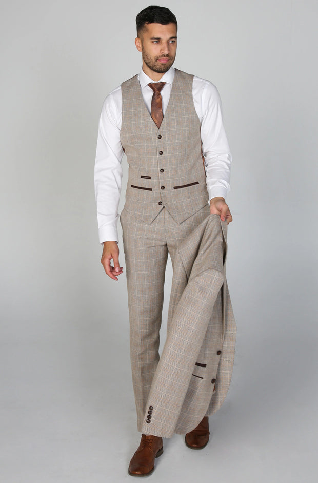 Paul Andrew -Holland Beige Men's Three Piece Suit