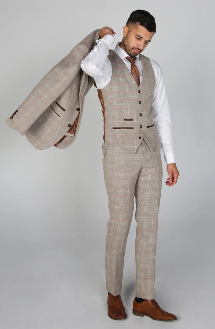 Paul Andrew -Holland Beige Men's Three Piece Suit