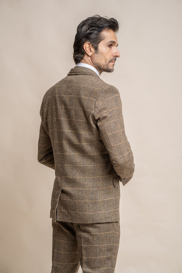 HOUSE OF CAVANI ALBERT BROWN LONG TWEED THREE PIECE SUIT