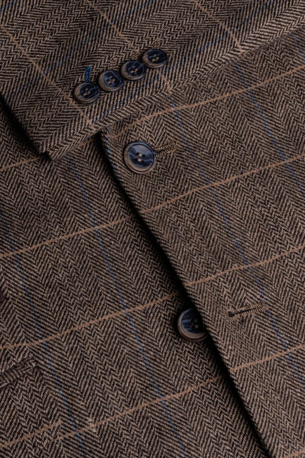 HOUSE OF CAVANI ALBERT BROWN LONG TWEED THREE PIECE SUIT