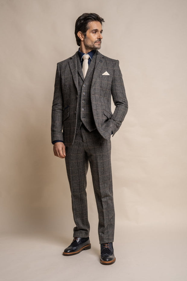 HOUSE OF CAVANI ALBERT GREY LONG TWEED CHECK SUIT