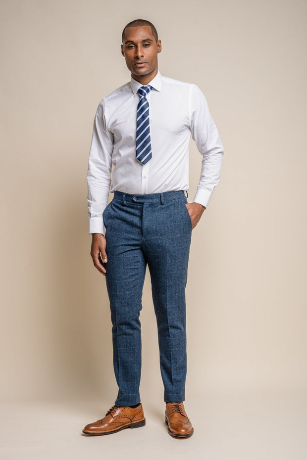 HOUSE OF CAVANI CARNEGI NAVY LONG TWEED CHECK SUIT