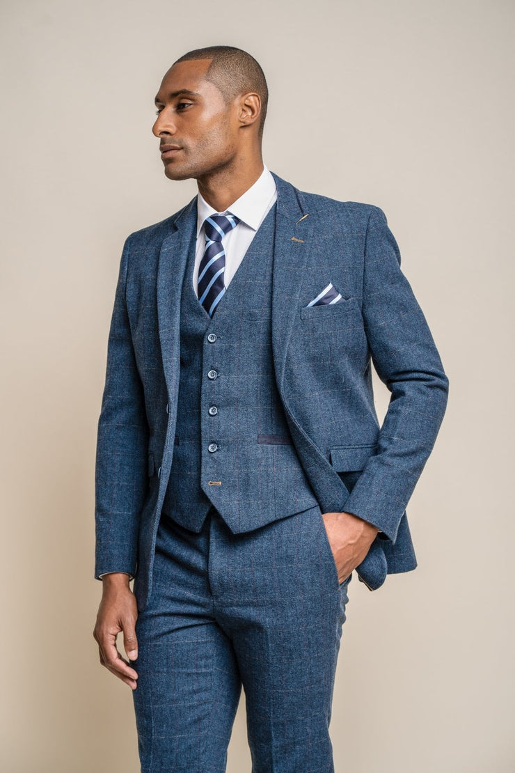 HOUSE OF CAVANI CARNEGI NAVY SHORT TWEED CHECK SUIT